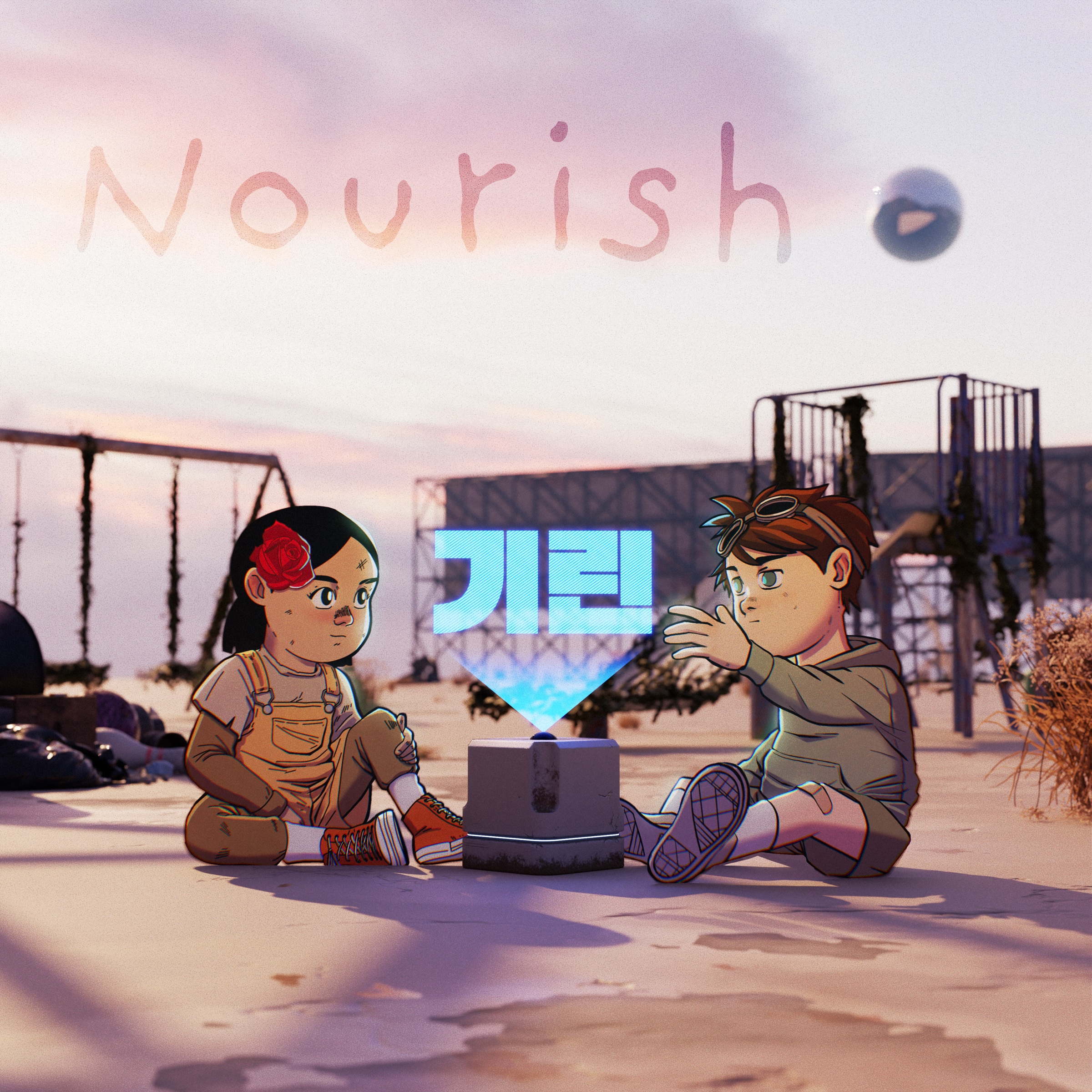 Nourish album art, pastel playground scene