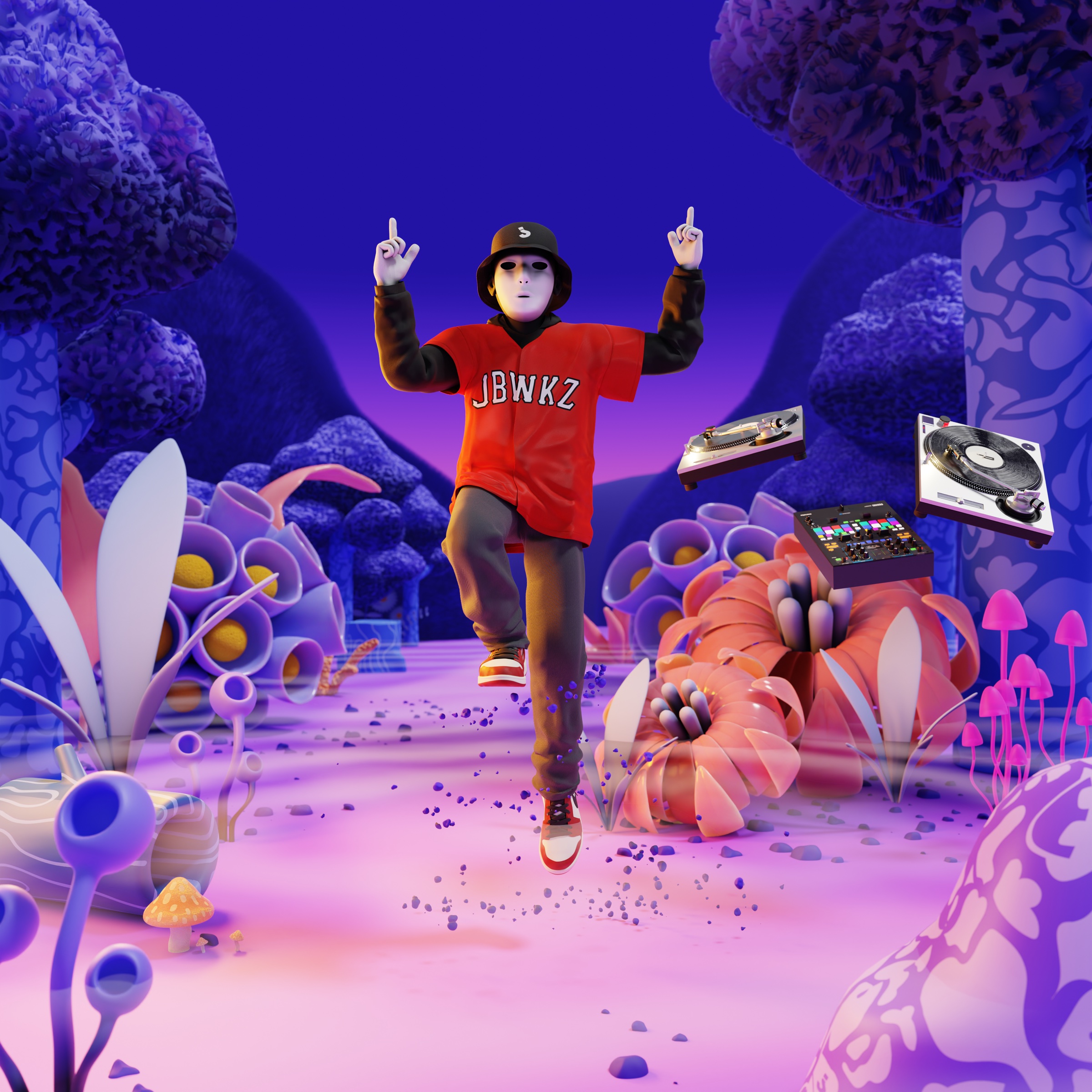Jabbawockeez personal work, masked dancer in a colorful scene